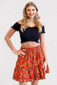 Marianna Red Cotton Rose Skirt