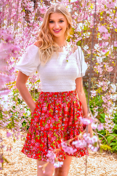 Marianna Red Cotton Rose Skirt