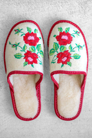 Embroidered Rose Polish Folk Slippers