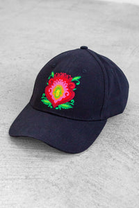 Adult Black Folk Flower Baseball Hat