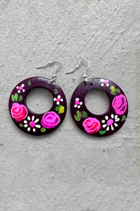 Hand Painted Purple Folk Earrings