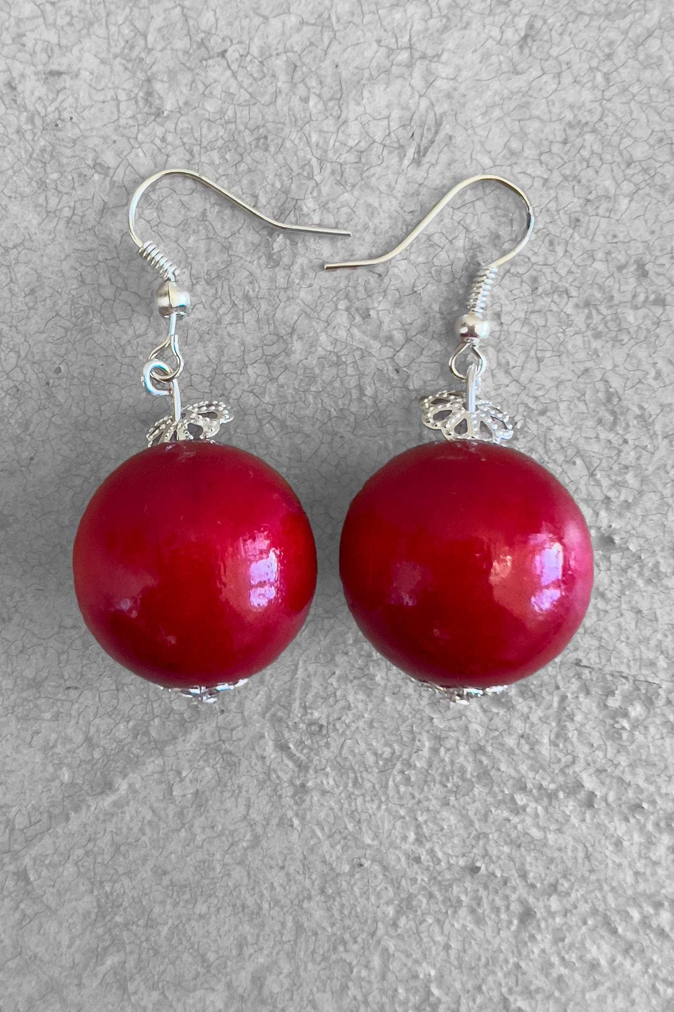 Round Red Wooden Earrings