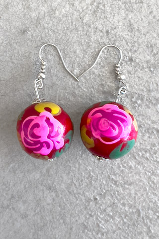 Hand Painted Round Red Earrings