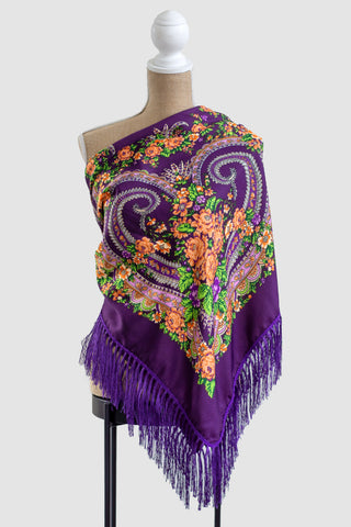 Purple Square Slavic Folk Scarf