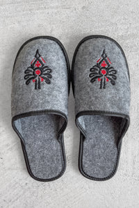 Grey Felt Polish Folk Slippers