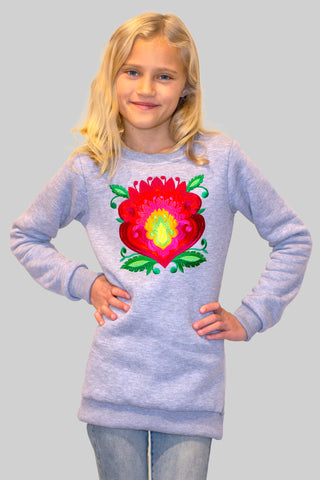 Kalina Heavyweight Embroidered Grey Girl's Sweatshirt