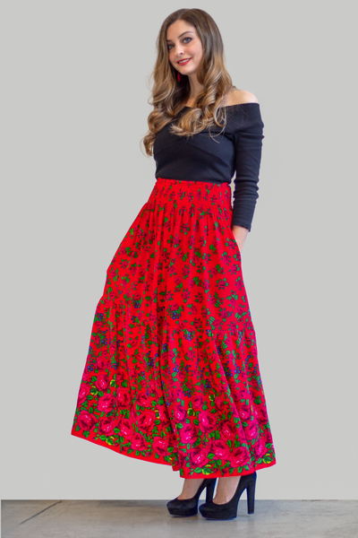 Dominika Smocked Red Maxi Folk Skirt