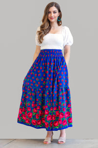 Dominika Smocked Blue Maxi Folk Skirt