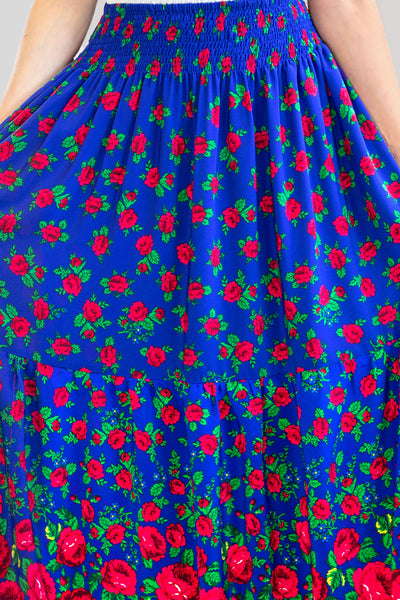 Dominika Smocked Blue Maxi Folk Skirt