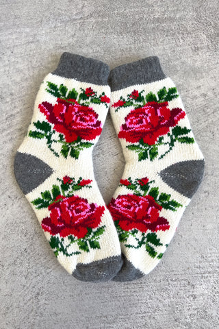 White Wool Slavic Rose Socks