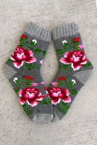 Grey Wool Slavic Rose Socks
