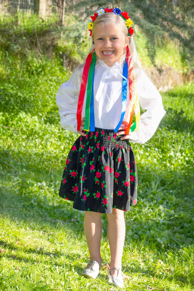 Dominika Smocked Black Folk Skirt