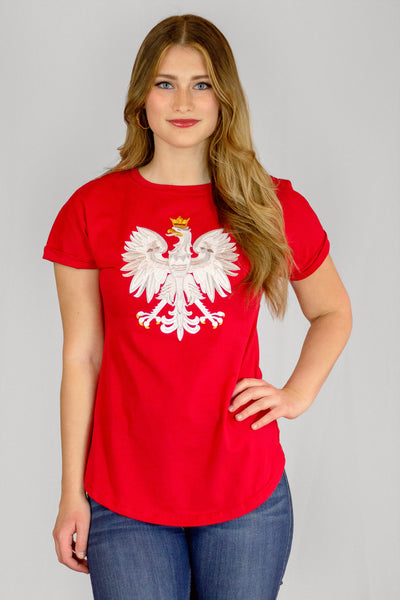 Red Embroidered Polish Eagle Tee