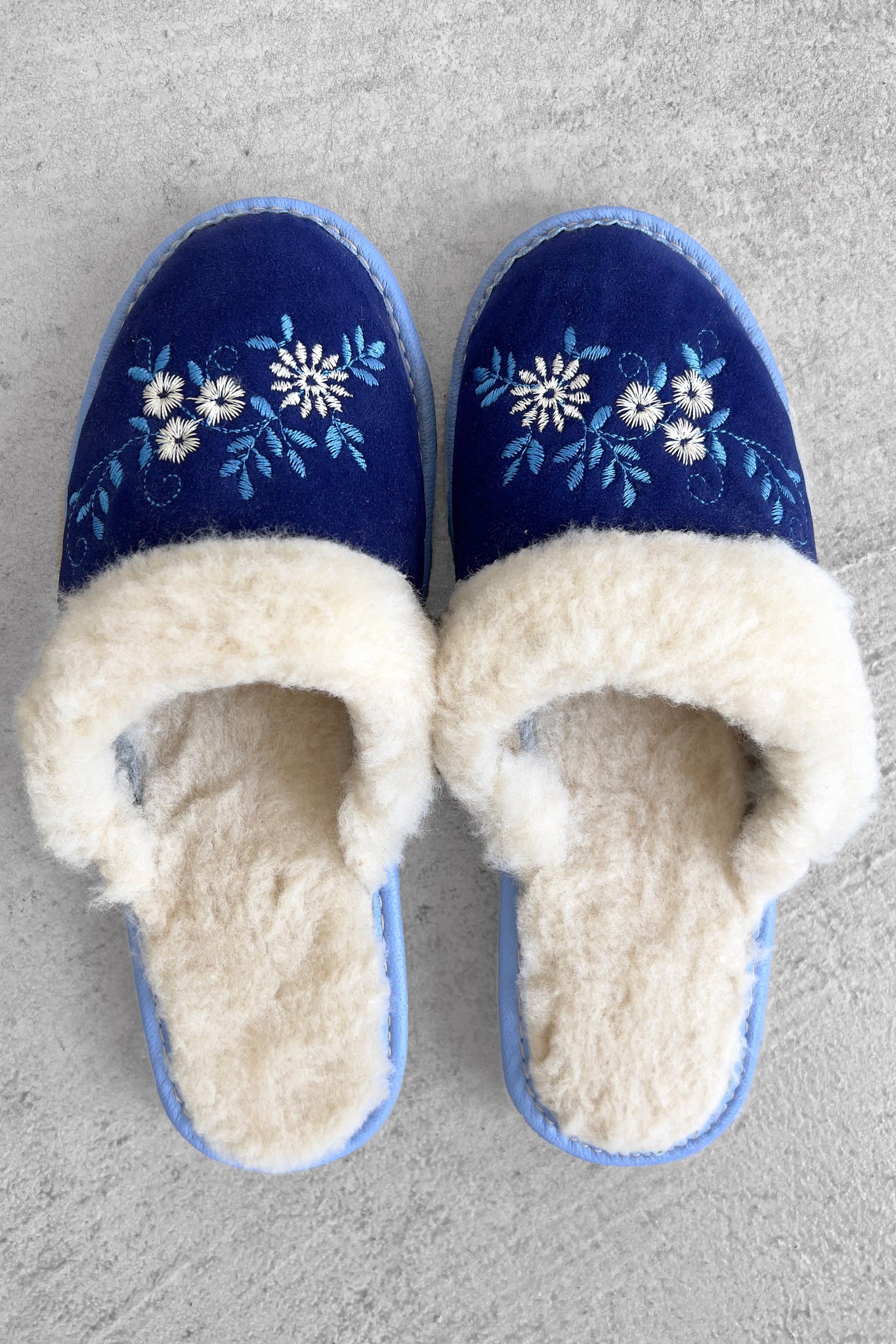 Embroidered Blue Folk Slippers