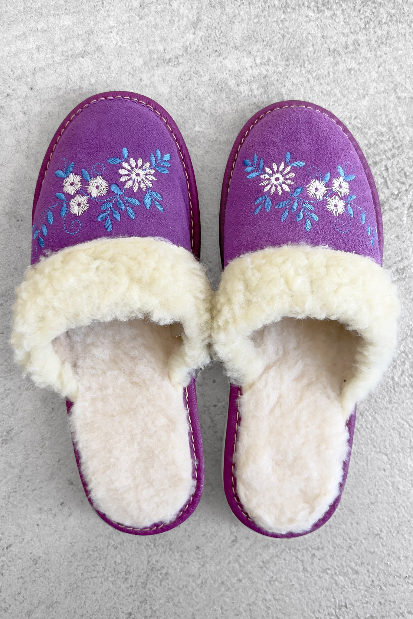 Embroidered Purple Folk Slippers