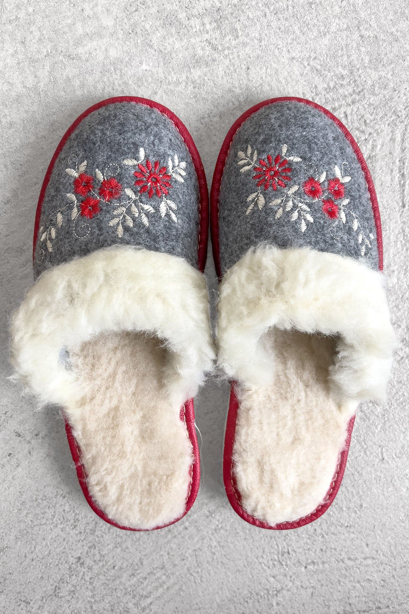 Embroidered Grey Folk Slippers