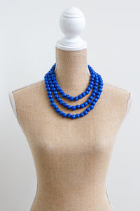 Blue 3 tiered wooden folk necklace