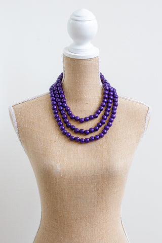 Purple 3 tiered wooden folk necklace