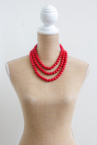 Red 3 tiered wooden folk necklace
