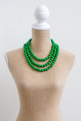 Green 3 tiered wooden folk necklace