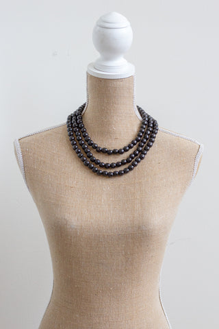Black 3 tiered wooden folk necklace