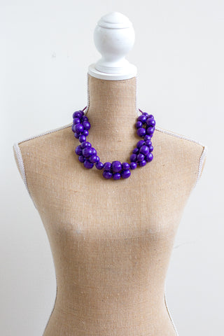 Purple wooden folk necklace