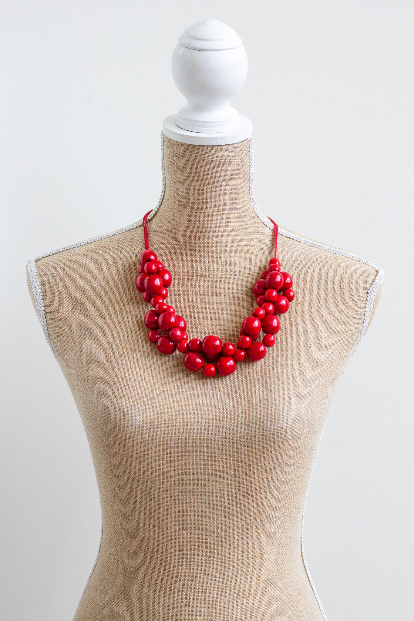 Red Wooden `Folk Necklace