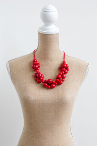 Red Wooden `Folk Necklace