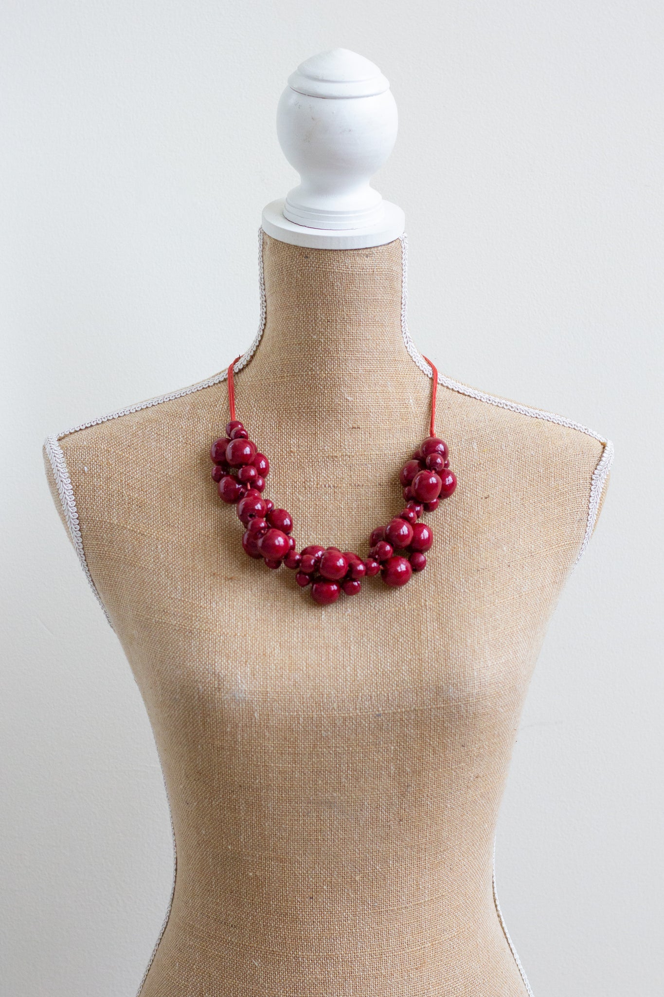 Burgundy Wooden Folk Necklace