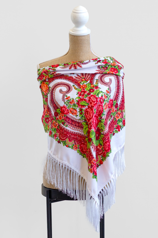 White Square Slavic Folk Scarf