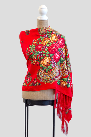 Red Slavic Rectangle Scarf