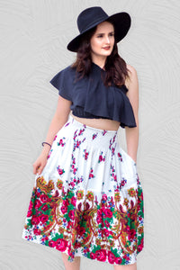Tatiana White Slavic Midi Folk Skirt